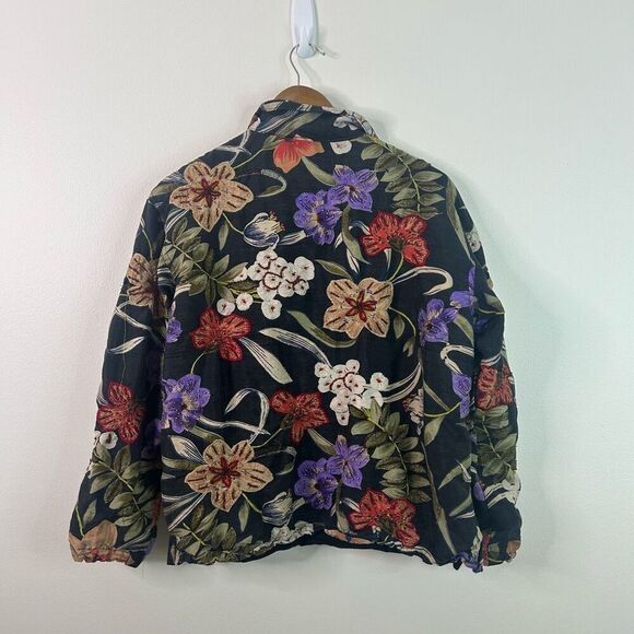 Vintage Chico’s Black Asian Floral Beaded Embroidered Silk Jacket Women's Size 2 - Picture 8 of 11